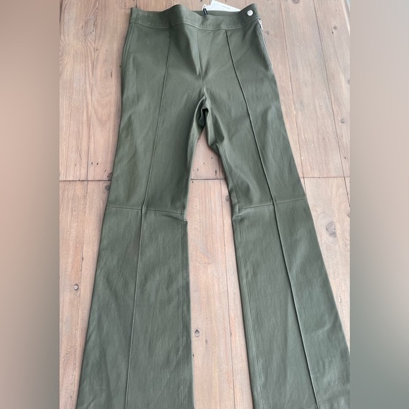 Helmut Lang women dark olive khaki lamb leather flare pants NWT - Picture 5 of 9